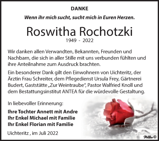 Traueranzeige von Roswitha Rochotzki von Trauerkombi Weißenfels