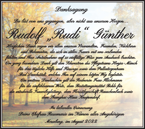 Traueranzeige von Rudolf Günther von Trauerkombi Merseburg