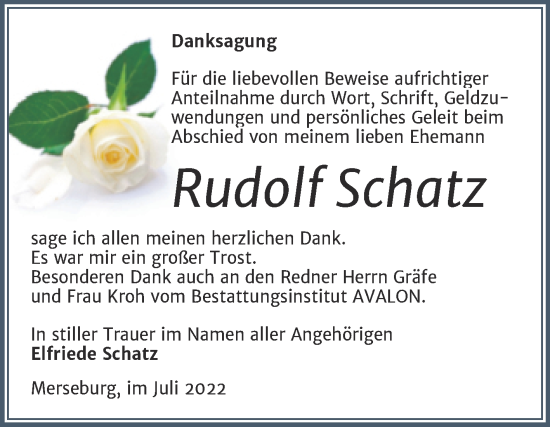 Traueranzeige von Rudolf Schatz von Trauerkombi Merseburg