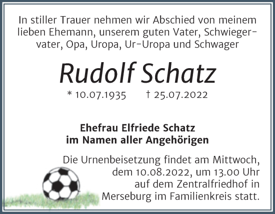 Traueranzeige von Rudolf Schatz von Trauerkombi Merseburg
