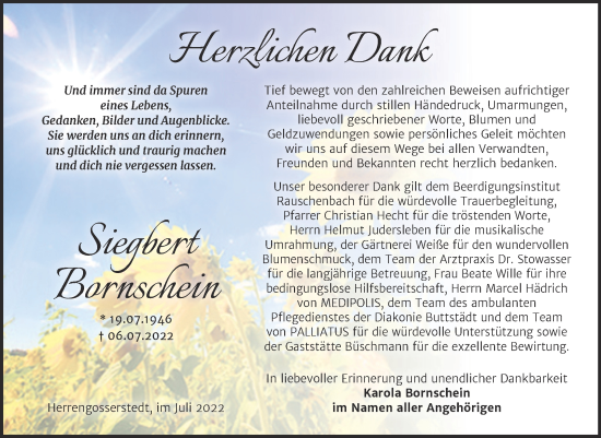 Traueranzeige von Siegbert Bornschein von Wochenspiegel Naumburg/Nebra