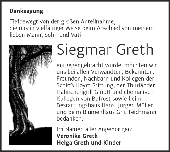 Traueranzeige von Siegmar Greth von Trauerkombi Aschersleben