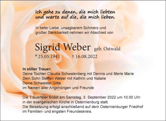 Traueranzeige von Sigrid Weber von Trauerkombi Köthen