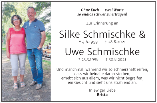 Traueranzeige von Silke und Uwe Schmischke von Trauerkombi Wittenberg