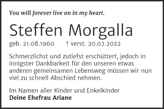 Traueranzeige von Steffen Morgalla von Trauerkombi Dessau