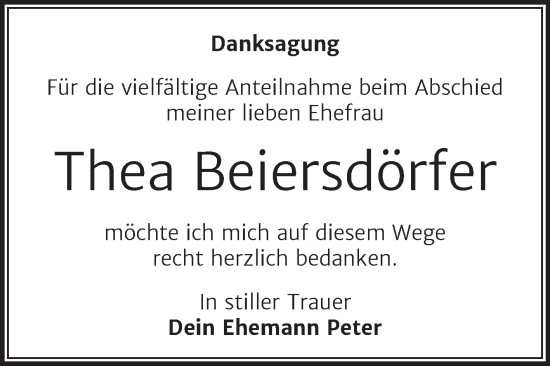 Traueranzeige von Thea Beiersdörfer von Trauerkombi Weißenfels