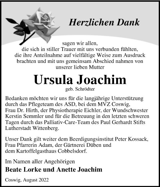 Traueranzeige von Ursula Joachim von Trauerkombi Wittenberg