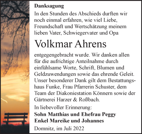 Traueranzeige von Volkmar Ahrens von Mitteldeutsche Zeitung Halle/Saalkreis
