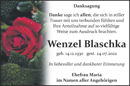 Traueranzeige von Wenzel Blaschka von Trauerkombi Bitterfeld
