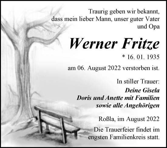 Traueranzeige von Werner Fritze von Mitteldeutsche Zeitung Sangerhausen