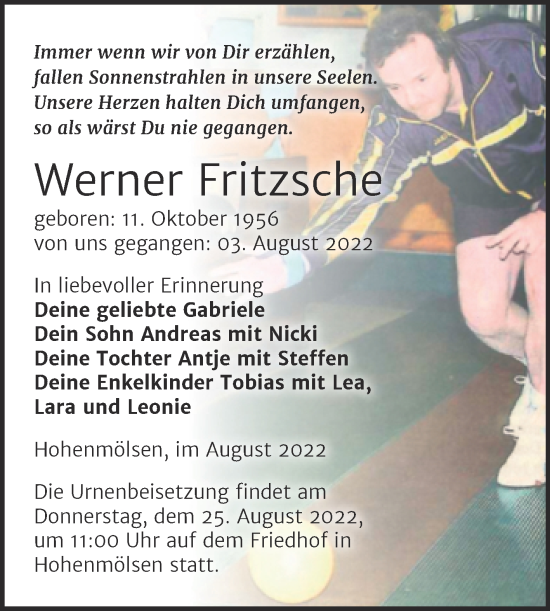 Traueranzeige von Werner Fritzsche von Trauerkombi Weißenfels