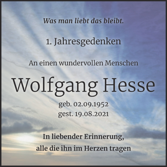 Traueranzeige von Wolfgang Hesse von Trauerkombi Merseburg