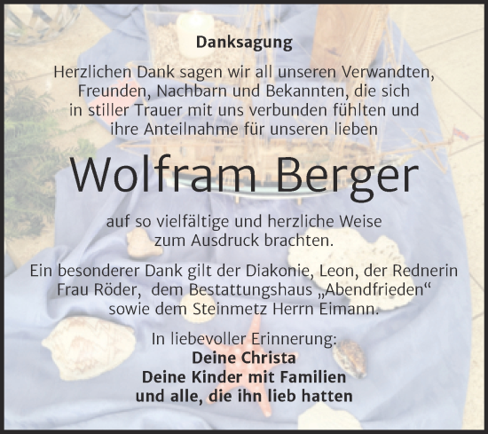 Traueranzeige von Wolfram Berger von Trauerkombi Merseburg