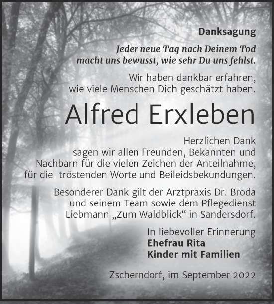Traueranzeige von Alfred Erxleben von Trauerkombi Bitterfeld