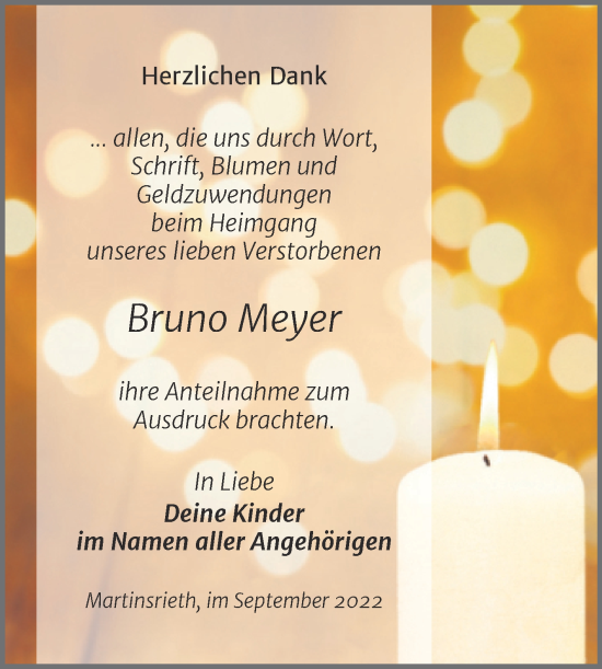 Traueranzeige von Bruno Meyer von Trauerkombi Sangerhausen