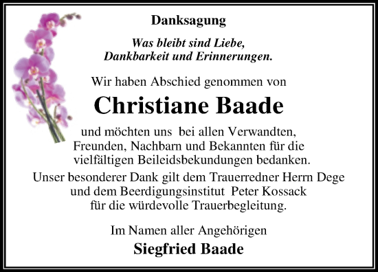 Traueranzeige von Christiane Baade von Trauerkombi Wittenberg