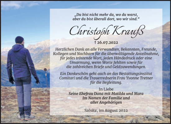 Traueranzeige von Christoph Krauß von Trauerkombi Zeitz
