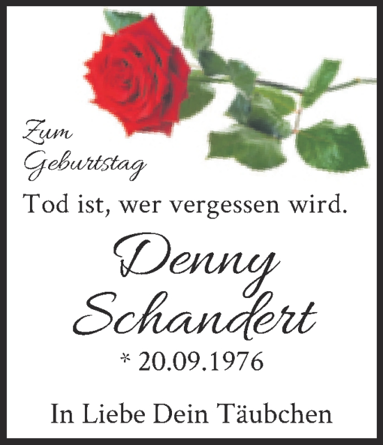 Traueranzeige von Denny Schandert von Trauerkombi Wittenberg
