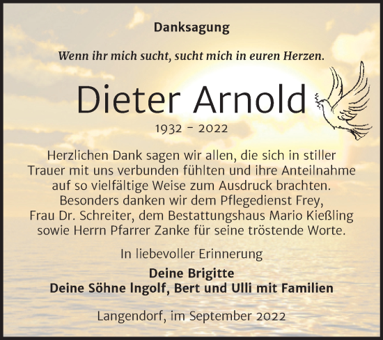 Traueranzeige von Dieter Arnold von Trauerkombi Weißenfels