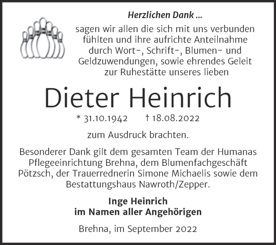 Traueranzeige von Dieter Heinrich von Trauerkombi Bitterfeld