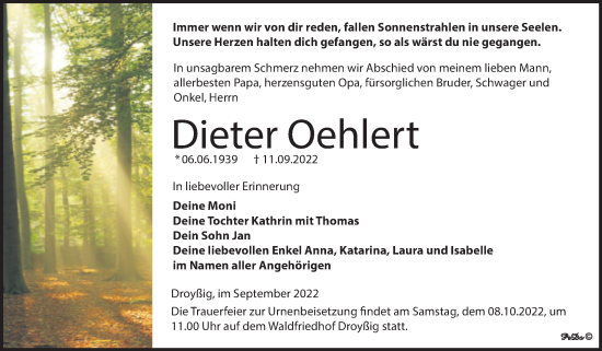 Traueranzeige von Dieter Oehlert von Trauerkombi Zeitz