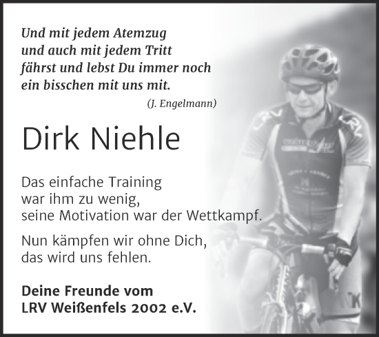 Traueranzeige von Dirk Niehle von Trauerkombi Weißenfels