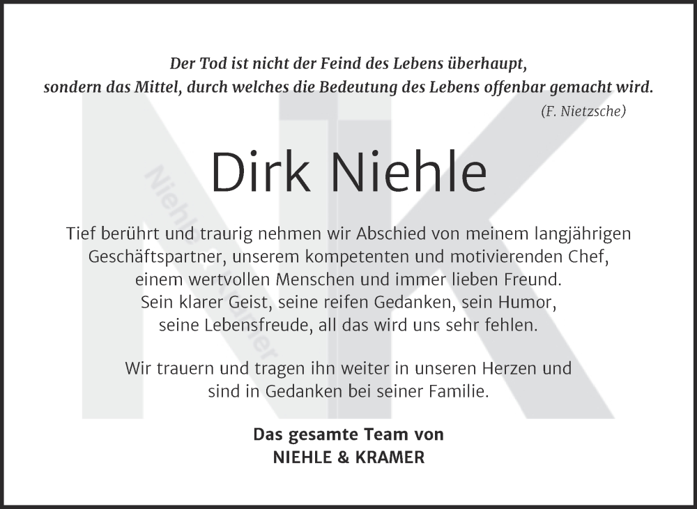  Traueranzeige für Dirk Niehle vom 21.09.2022 aus Wochenspiegel Weißenfels