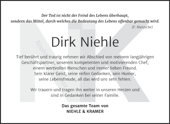 Traueranzeige von Dirk Niehle von Wochenspiegel Weißenfels