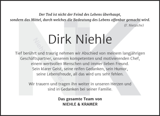 Traueranzeige von Dirk Niehle von Mitteldeutsche Zeitung Weißenfels