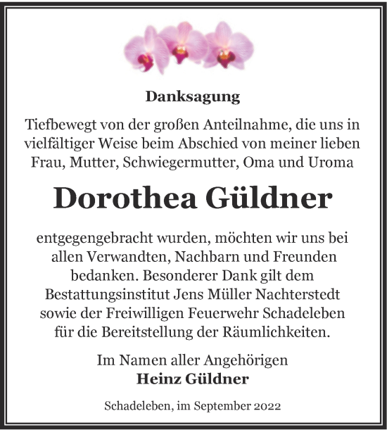 Traueranzeige von Dorothea Güldner von Trauerkombi Aschersleben