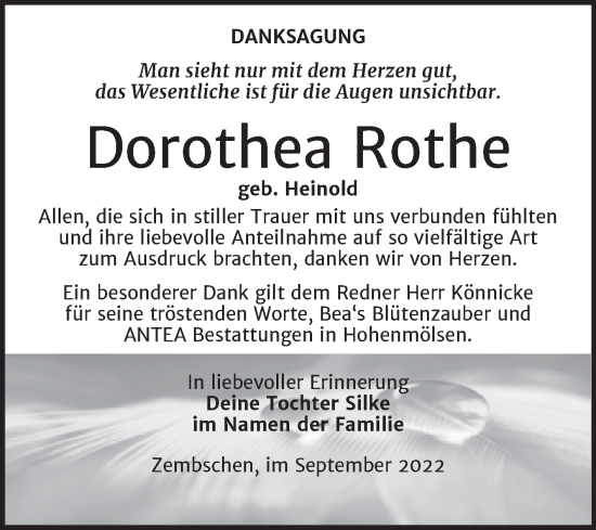Traueranzeige von Dorothea Rothe von Trauerkombi Weißenfels