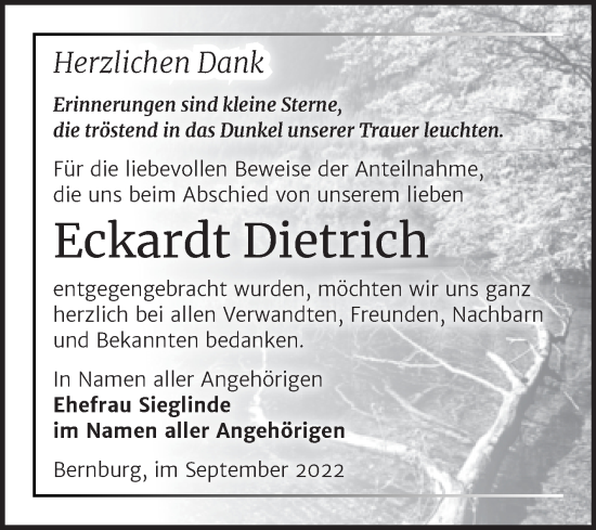 Traueranzeige von Eckardt Dietrich von Trauerkombi Bernburg