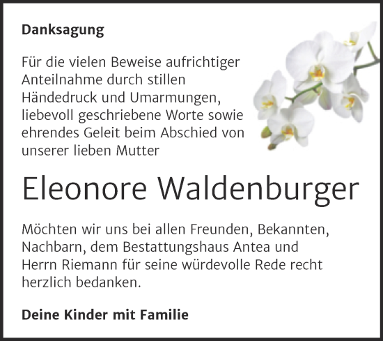 Traueranzeige von Eleonore Waldenburger von Trauerkombi Weißenfels