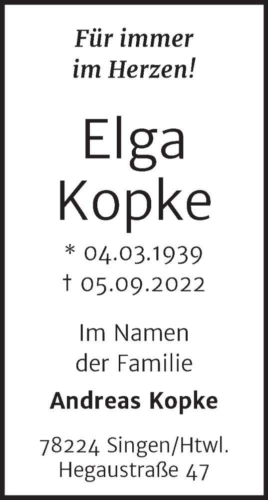 Traueranzeige von Elga Kopke von Mitteldeutsche Zeitung Halle/Saalkreis