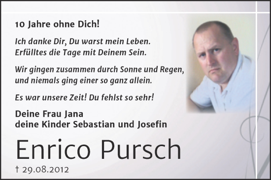 Traueranzeige von Enrico Pursch von Trauerkombi Bernburg