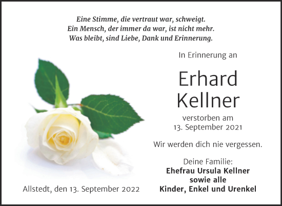Traueranzeige von Erhard Kellner von Mitteldeutsche Zeitung Sangerhausen