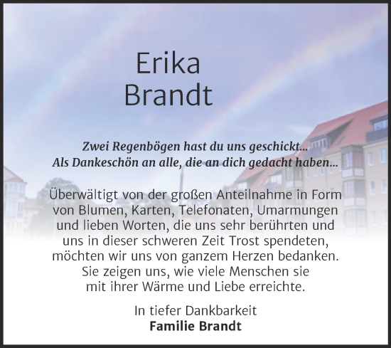 Traueranzeige von Erika Brandt von Trauerkombi Aschersleben