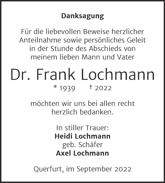 Traueranzeige von Frank Lochmann von Naumburger Tageblatt