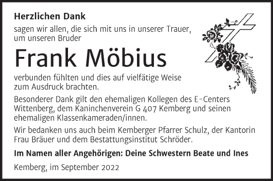 Traueranzeige von Frank Möbius von Trauerkombi Wittenberg