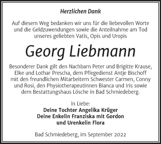 Traueranzeige von Georg Liebmann von Trauerkombi Wittenberg