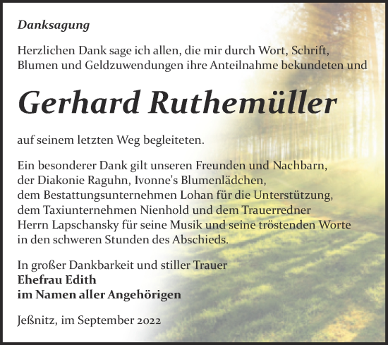 Traueranzeige von Gerhard Ruthemüller von Trauerkombi Bitterfeld