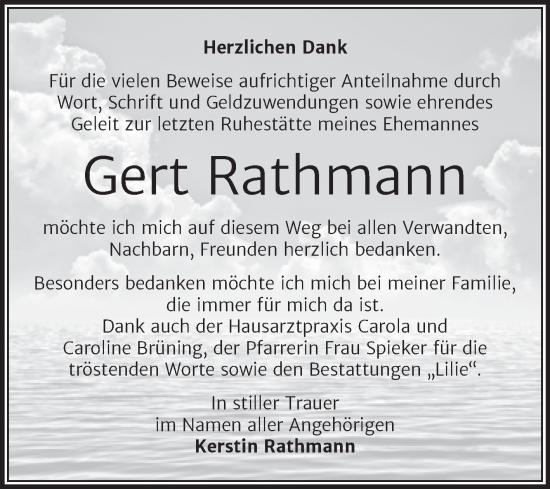 Traueranzeige von Gert Rathmann von Trauerkombi Dessau