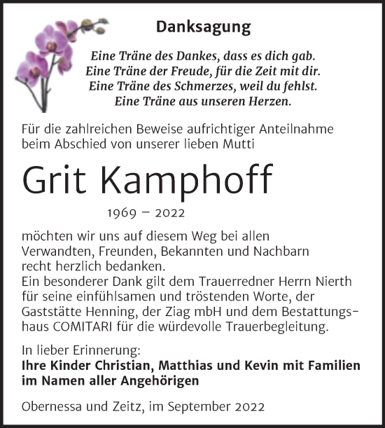Traueranzeige von Grit Kamphoff von Trauerkombi Weißenfels