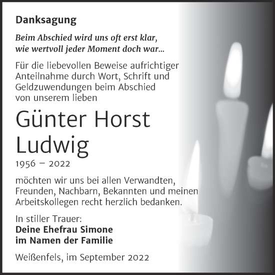 Traueranzeige von Günter Horst Ludwig von Trauerkombi Weißenfels