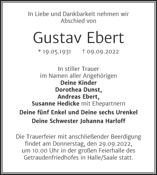 Traueranzeige von Gustav Ebert von Mitteldeutsche Zeitung Halle/Saalkreis