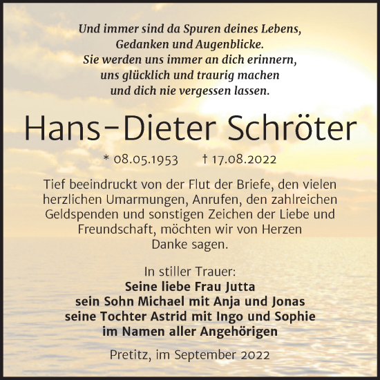 Traueranzeige von Hans-Dieter Schröter von Trauerkombi Merseburg