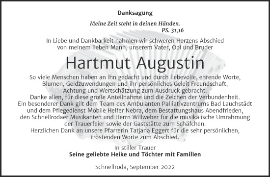 Traueranzeige von Hartmut Augustin von Trauerkombi Merseburg