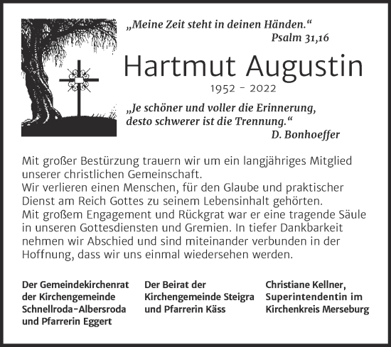 Traueranzeige von Hartmut Augustin von Super Sonntag Merseburg/Querfurt