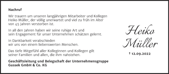 Traueranzeige von Heiko Müller von Super Sonntag Köthen