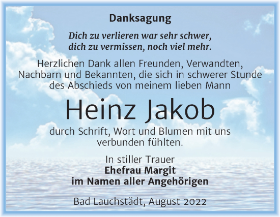 Traueranzeige von Heinz Jakob von Trauerkombi Merseburg